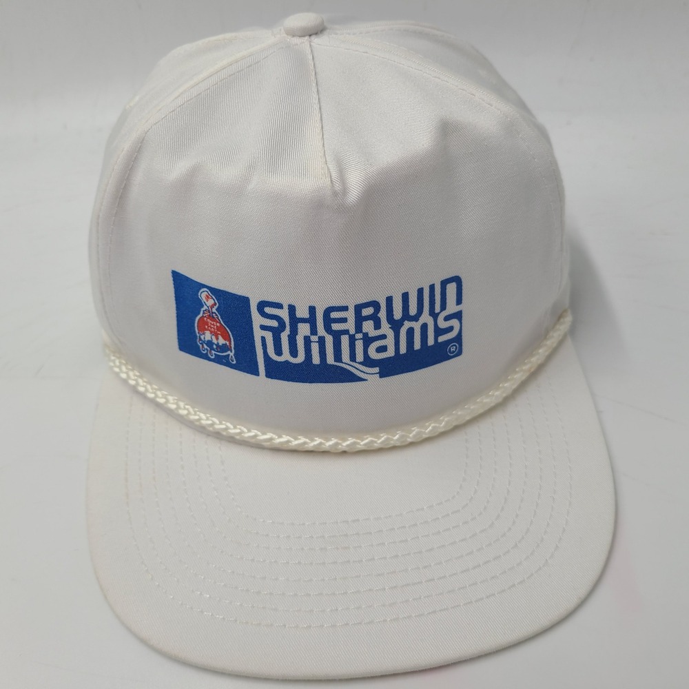 Vintage Sherwin Williams Hat Snapback White Blue Rope Paint Company Logo Men